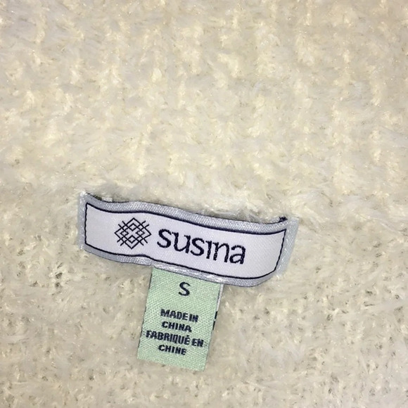 Susina Teddy Fleece Knit Cardigan Sweater Ivory S - Picture 7 of 8